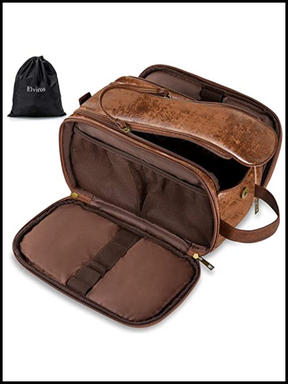 PU Leather Travel Toiletry Bag Water Resistant Dopp Kit Small